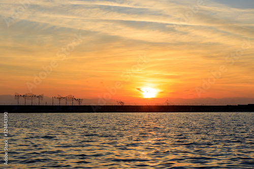 winter sunset at sea in Thessaloniki