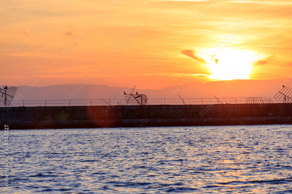 winter sunset at sea in Thessaloniki