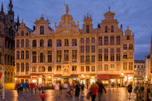 Grand Place panorama at night in Brussels Belgium.