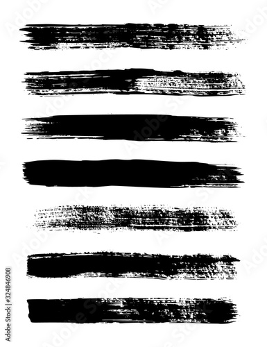 Grunge strips. Set of vector ink brushes. Dirty textures for banners, boxes, frames, patterns, prints, and elements.