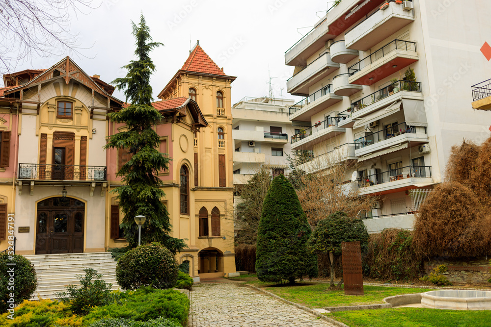 Thessaloniki, Greece - February 13 2020: city architecture, streets, houses, balconies