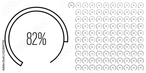 Set of circular sector percentage diagrams meters from 0 to 100 ready-to-use for web design, user interface UI or infographic - indicator with black