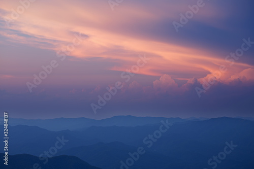 Landscape at twilight with beautiful clouds of the Great Smoky Mountains from Clingman's Dome, Great Smoky Mountains National Park, Tennessee, USA