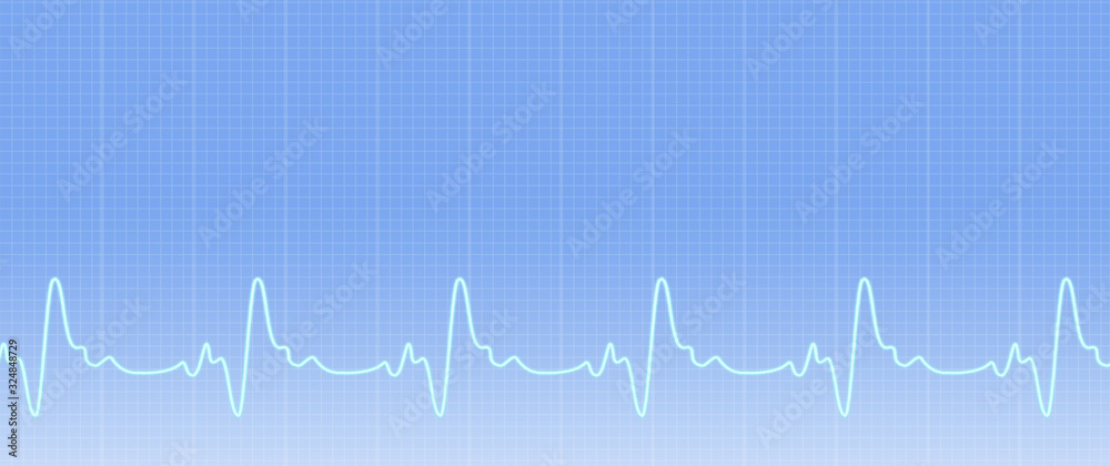Blue background with ecg line. Illustration of the ekg waves activity. Medical web sites with copy space. Health care banner.