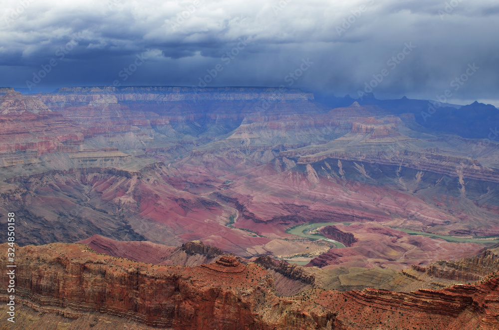 Landscape of passing rain storm over the Grand Canyon, Lipan Overlook, South Rim, Arizona, USA