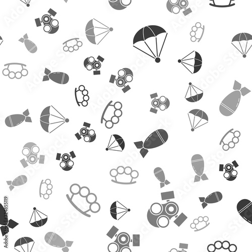 Set Parachute , Gas mask , Aviation bomb and Brass knuckles on seamless pattern. Vector