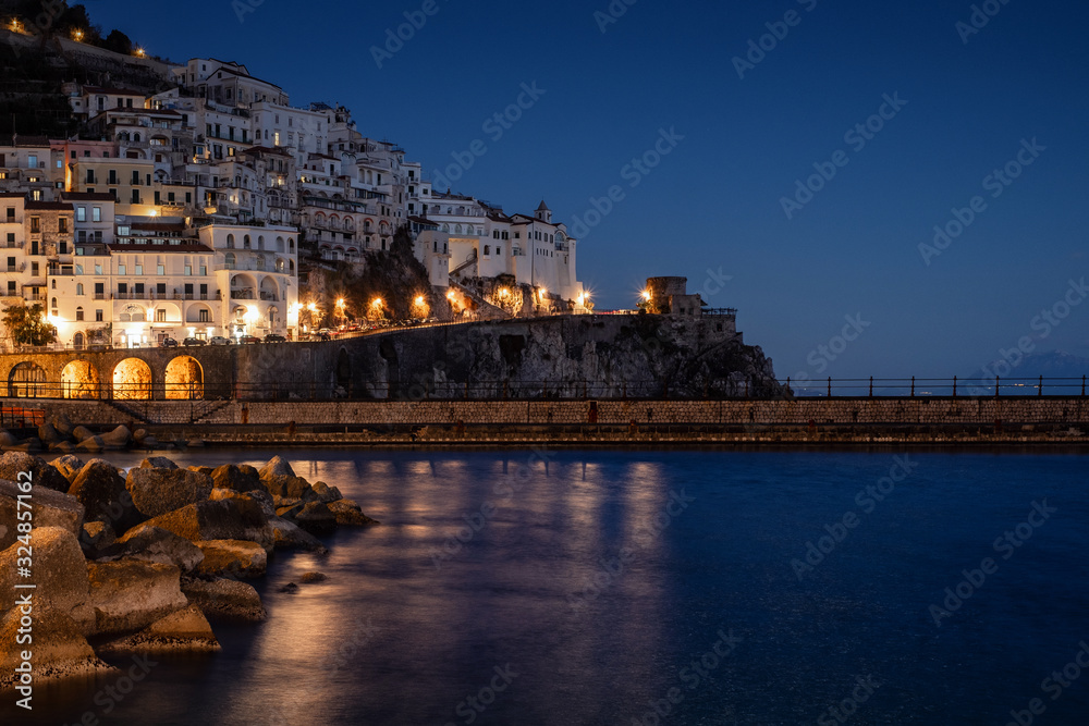 View of a Amalfi town at sunset, Italy