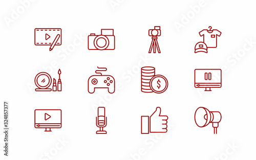12 Red Vlogger Vector Icons