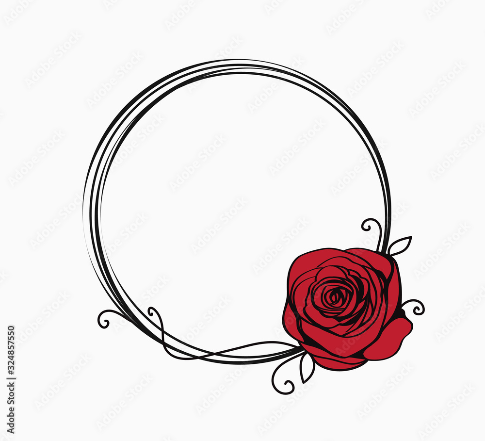 custom made wallpaper toronto digitalLine circle frame with red rose and swirls. Elegant abstract border for Valentines day. Abstract background for greeting card. Vector illustration