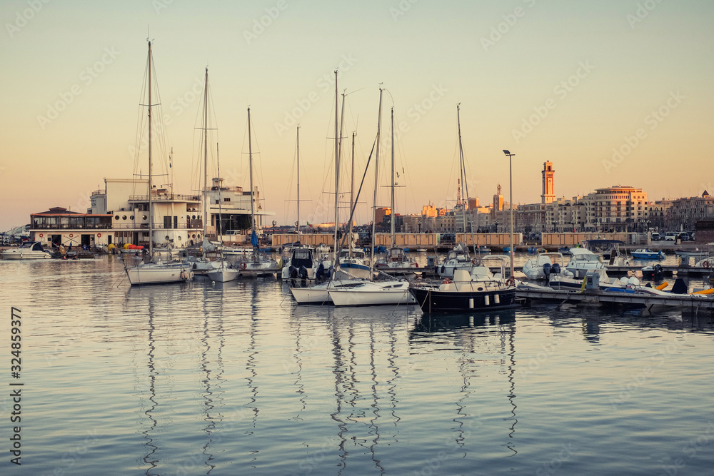 Boats and yachts in port of Bari, Italy
