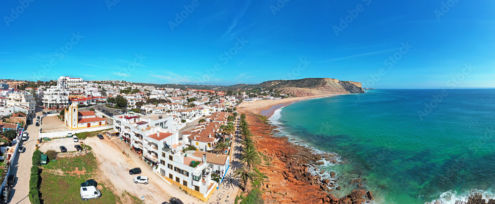 Aerial panorama from the village Luz in the Algarve Portugal