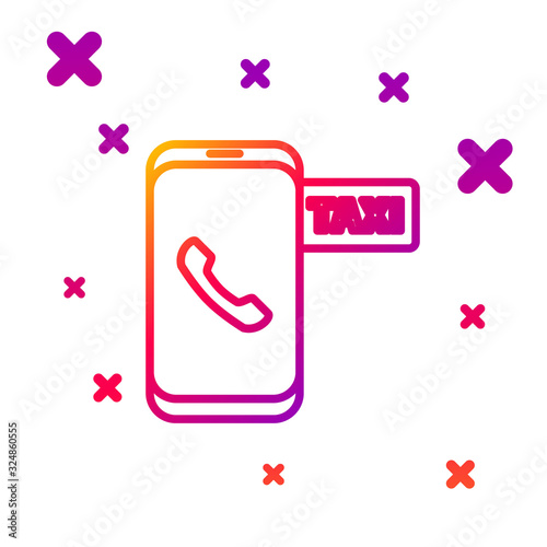 Color line Taxi call telephone service icon isolated on white background. Taxi for smartphone. Gradient random dynamic shapes. Vector Illustration