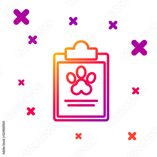 Color line Clipboard with medical clinical record pet icon isolated on white background. Health insurance form. Medical check marks report. Gradient random dynamic shapes. Vector Illustration