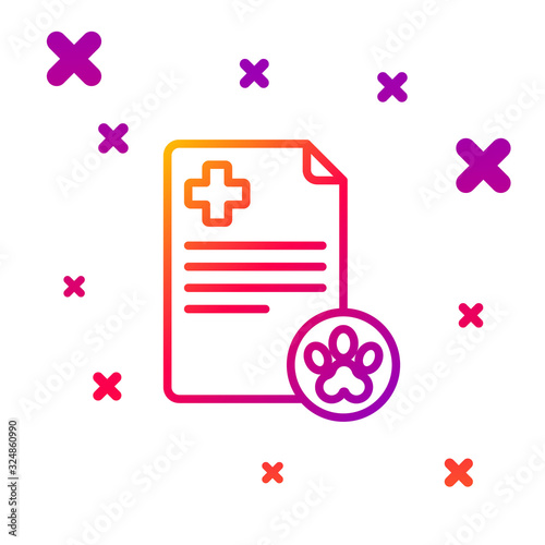 Color line Clipboard with medical clinical record pet icon isolated on white background. Health insurance form. Medical check marks report. Gradient random dynamic shapes. Vector Illustration