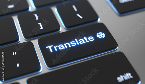 Translate text written on keyboard button. Online language translation. photo