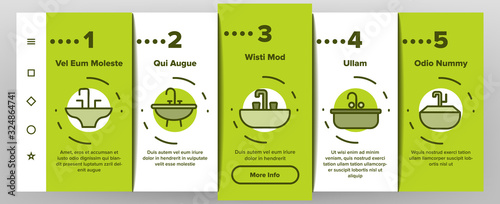 Sink Ceramic Bathroom Onboarding Icons Set Vector. Bath Sink With Faucet, Restroom Hands And Face Wash Equipment Illustrations
