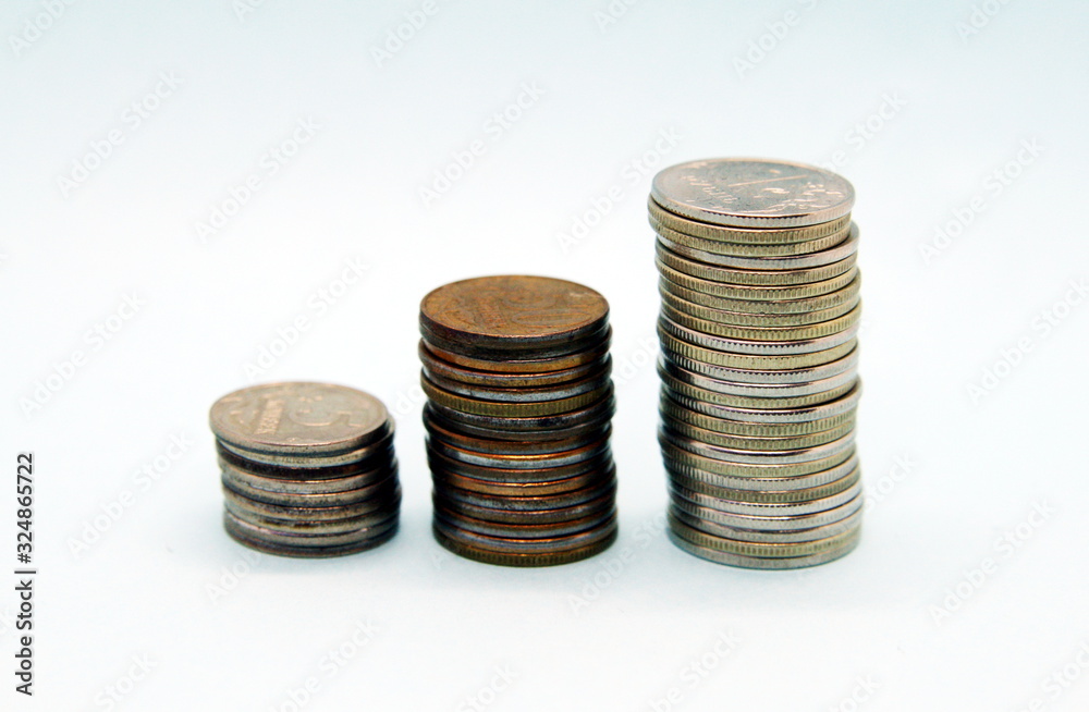 a series of several stacks of Russian rubles coins a series of several stacks of Russian rubles coins