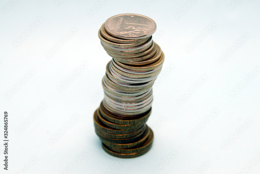 curved stack of Russian rubles coins curved stack of Russian rubles coins