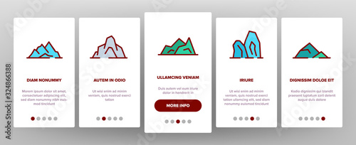 Ridge Onboarding Icons Set Vector. Ridge Peak Climbs For Extreme Sport, Adventure And Expedition Illustrations photo