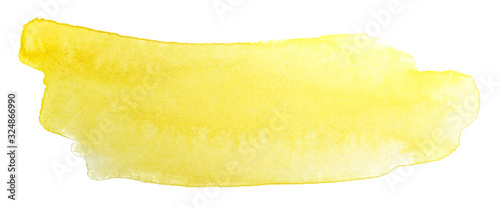 Watercolor yellow stain. Watercolor texture on paper on a white background isolated