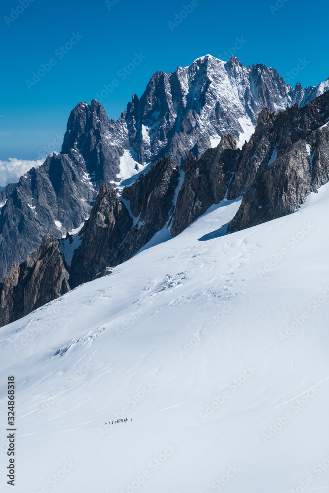 Monte Bianco landscape with mountainerrs on the glacer