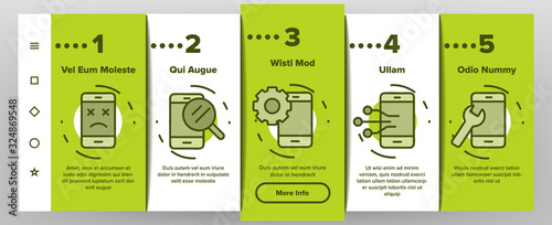 Phone Repair Service Onboarding Icons Set Vector. Mobile Repair, Equipment For Diagnostic And Fixing Smartphone, Broken Screen Illustrations