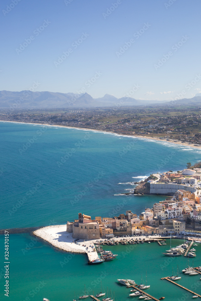 Glimpse of the port of Castellammare del Golfo in Sicily, Italy