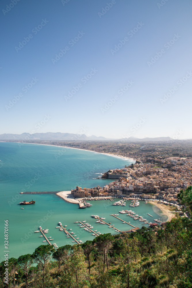 Glimpse of the port of Castellammare del Golfo in Sicily, Italy