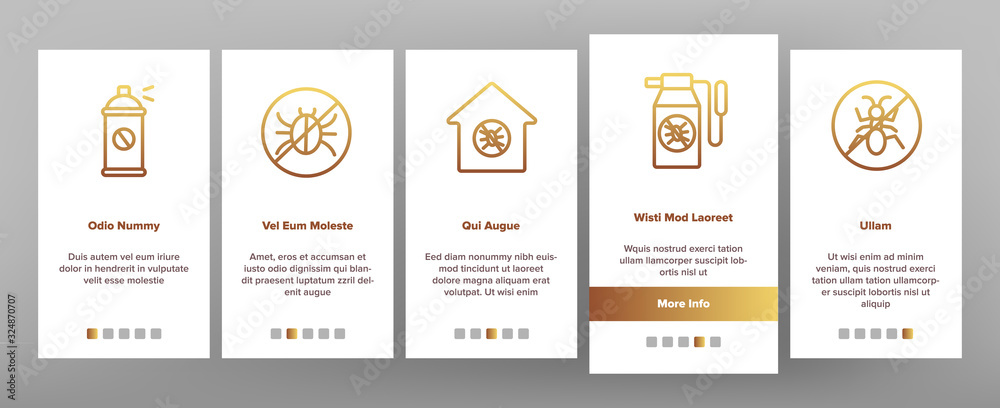 Pest Control Service Onboarding Icons Set Vector. Insects Exterminator And Protection Mask, Bug And Mosquito, Anti Pest Mark Illustrations
