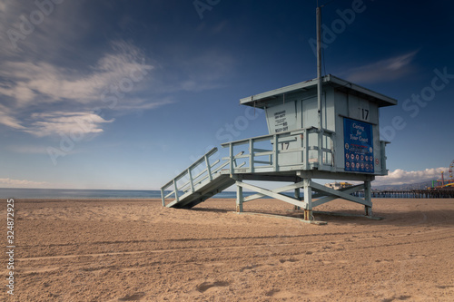 View from Santa Monica beach in Los Angeles, California, United States.