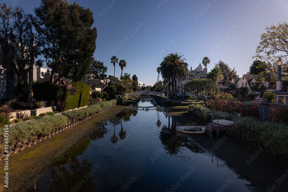 View from the canals from Venice Beach in Los Angeles, California, United States.