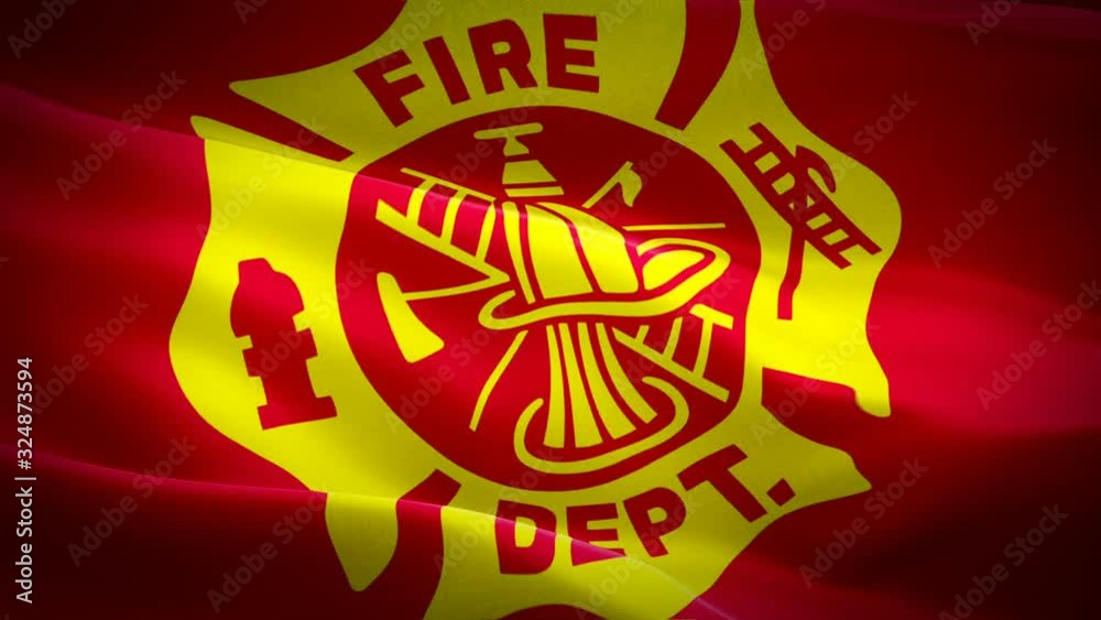 Firefighter Flag EMT Wave Loop waving in wind. Rescue service EMERGENCY ...