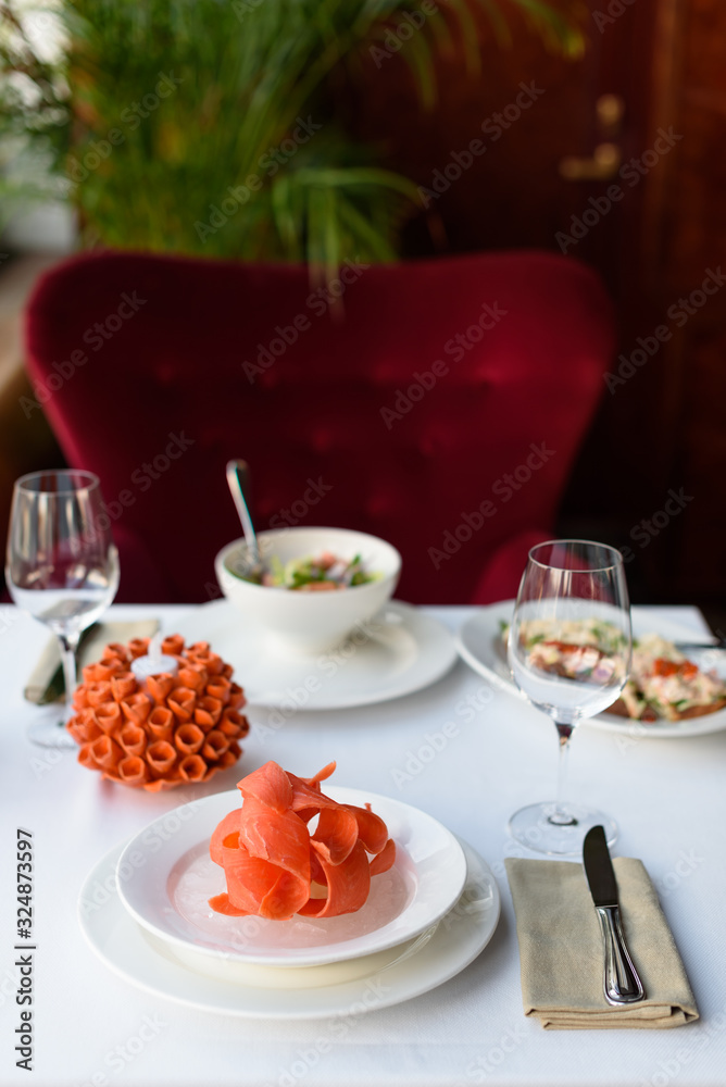 Long Sliced Frozen Wild Salmon Fillet, Traditional Siberian Stroganina Appetizer Long Sliced Frozen Wild Salmon Fillet, Traditional Siberian Stroganina Appetizer