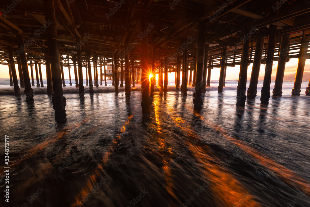 Under Santa Monica pier in Los Angeles, California, United States.