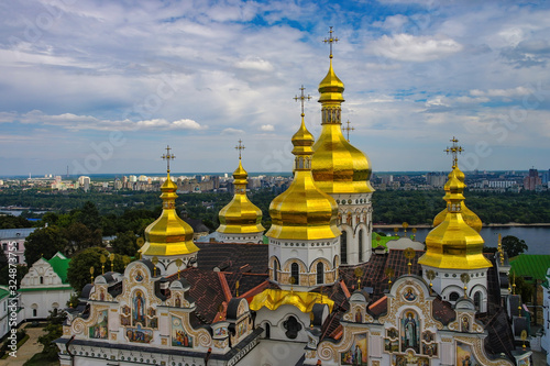 Golden cupolas of Dormition Cathedral in Kyiv Pechersk Lavra monastery, Kyiv, Ukraine. UNESCO World Heritage Site