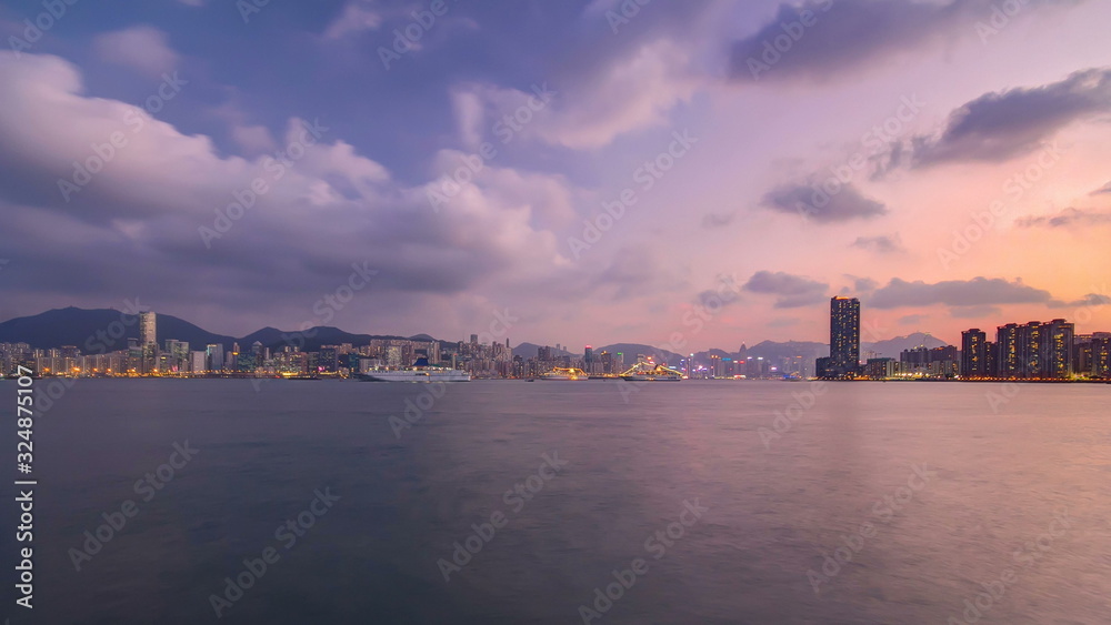 Hong Kong day to night, View from kowloon bay downtown timelapse