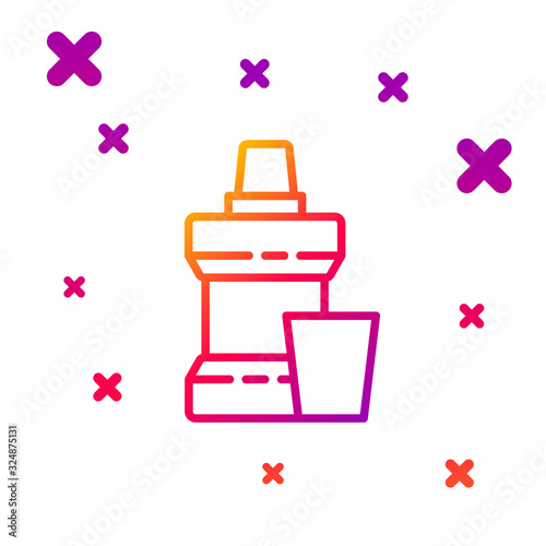 Color line Mouthwash plastic bottle and glass icon isolated on white background. Liquid for rinsing mouth. Oralcare equipment. Gradient random dynamic shapes. Vector Illustration