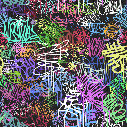 Graffity wall colorful tags seamless pattern, graffiti street art
