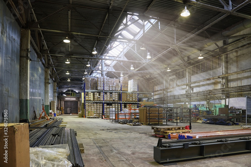 An empty production warehouse and industrial workshop