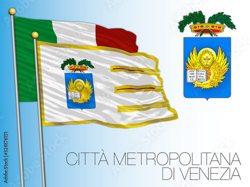 Citta Metropolitana di Venezia, Metropolitan City of Venice, flag and coat of arms, Veneto region, Italy, vector illustration