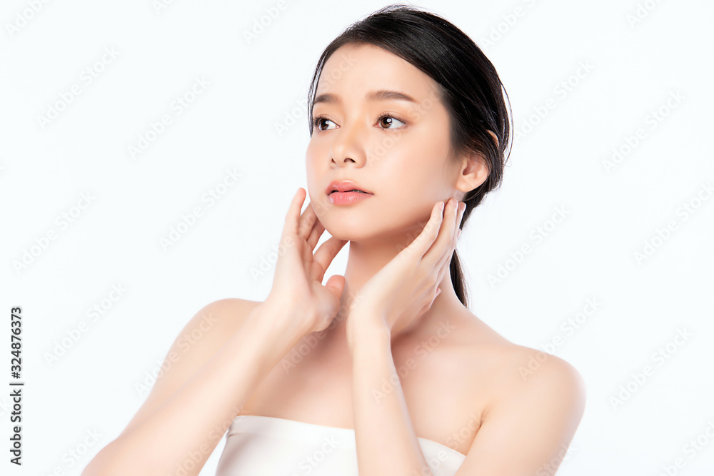 Portrait beautiful young asian woman clean fresh bare skin concept. Asian girl beauty face skincare and health wellness, Facial treatment, Perfect skin, Natural makeup, on white background, Portrait beautiful young asian woman clean fresh bare skin concept. Asian girl beauty face skincare and health wellness, Facial treatment, Perfect skin, Natural makeup, on white background,