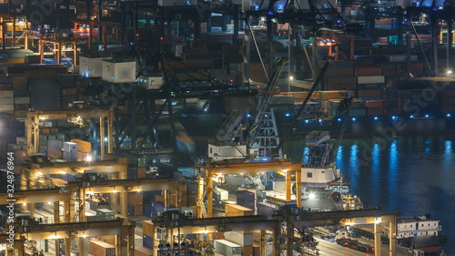 Hong Kong Container Terminal at Night timelapse