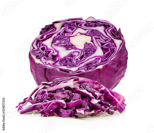 slice red cabbage isolated on white background