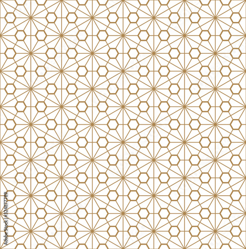 Seamless japanese pattern Kumiko style in golden.