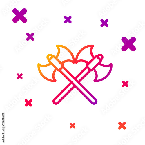 Color line Crossed medieval axes icon isolated on white background. Battle axe, executioner axe. Gradient random dynamic shapes. Vector Illustration