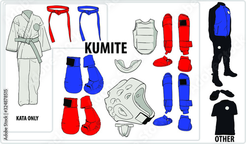 a set of the most necessary equipment for karate and some other martial arts for a trip to the competition