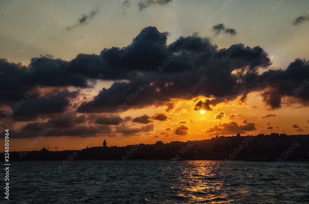 Istanbul Turkey Bosphorus Bay sunset reflection