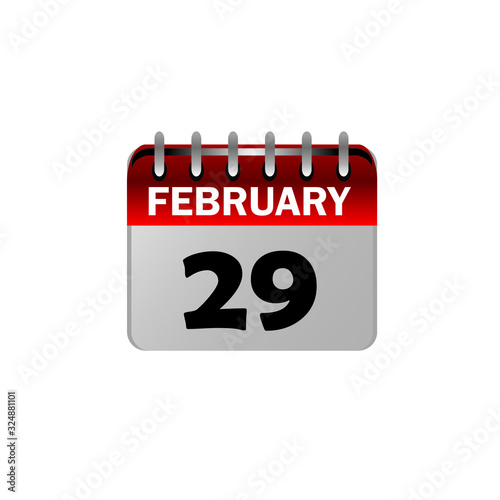 February 29 calendar icon, also known as leap year day, is a date added to most years that are divisible by 4.