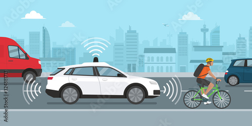Self driving car moving in the city street