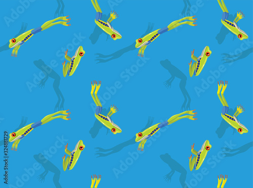 Red Eye Tree Frog Jumping Cartoon Vector Seamless Background Wallpaper-01